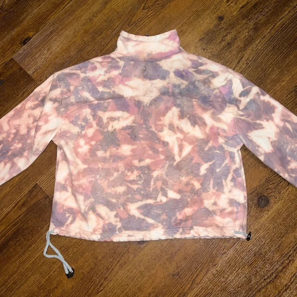 Gray Pink Colorful Acid Wash Quarter Zip Crop Long Sleeve Boho Pullover Size M - Picture 9 of 13